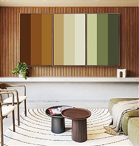 Trio de Quadros Abstrato Degradê Geométrico Marrom Terra Verde Oliva Canvas Moldura