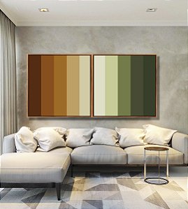 Duo de Quadros Quadrados Abstrato Degradê Geométrico Marrom Terra Verde Oliva Canvas Moldura