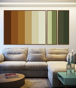 Trio de Quadros Estilizados Abstrato Degradê Geométrico Marrom Terra Verde Oliva Canvas Moldura