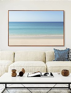 Quadro Horizontal Mar Azul Praia Relaxante Céu Claro Canvas Moldura