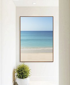 Quadro Vertical Mar Azul Praia Relaxante Céu Claro Canvas Moldura