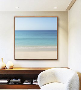 Quadro Quadrado Mar Azul Praia Relaxante Céu Claro Canvas Moldura
