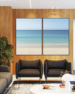 Duo de Quadros Mar Azul Praia Relaxante Céu Claro Canvas Moldura