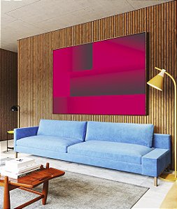 Quadro Horizontal Abstrato Mosaico Geométrico Degradê Rosa Canvas Moldura