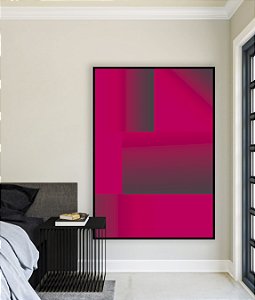 Quadro Vertical Abstrato Mosaico Geométrico Degradê Rosa Canvas Moldura