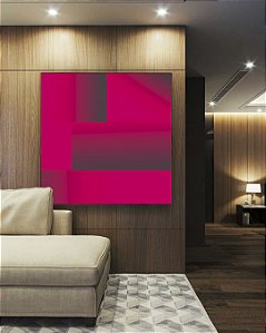 Quadro Quadrado Abstrato Mosaico Geométrico Degradê Rosa Canvas Moldura