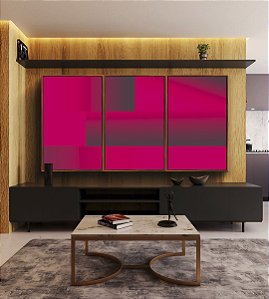 Trio de Quadros Abstrato Mosaico Geométrico Degradê Rosa Canvas Moldura