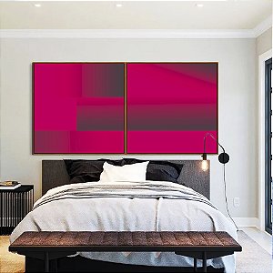 Duo de Quadros Quadrados Abstrato Mosaico Geométrico Degradê Rosa Canvas Moldura