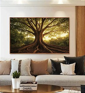Quadro Horizontal Árvore em Floresta e Luzes do Sol Natureza Canvas Moldura