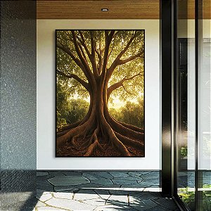 Quadro Vertical Árvore em Floresta e Luzes do Sol Natureza Canvas Moldura