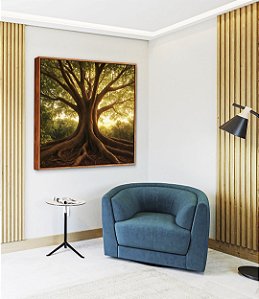 Quadro Quadrado Árvore em Floresta e Luzes do Sol Natureza Canvas Moldura