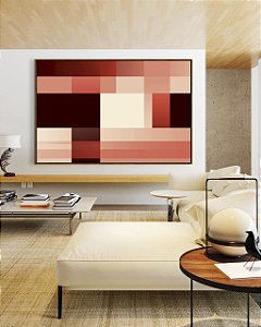 Quadro Horizontal Abstrato Geométrico Degradê Rosa Marrom Canvas Moldura