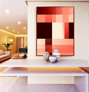 Quadro Vertical Abstrato Geométrico Degradê Rosa Marrom Canvas Moldura