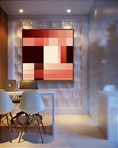 Quadro Quadrado Abstrato Geométrico Degradê Rosa Marrom Canvas Moldura