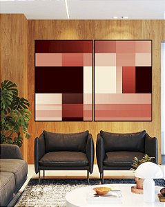 Duo de Quadros Abstrato Geométrico Degradê Rosa Marrom Canvas Moldura
