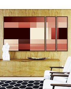Trio de Quadros Estilizados Abstrato Geométrico Degradê Rosa Marrom Canvas Moldura