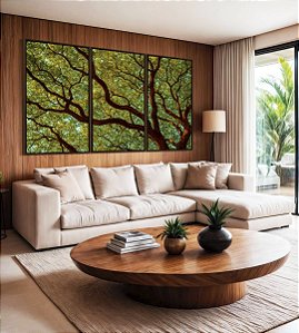 Trio de Quadros Copa de Árvore Céu Azul Turquesa Natureza Canvas Moldura