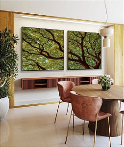 Duo de Quadros Quadrados Copa de Árvore Céu Azul Turquesa Natureza Canvas Moldura