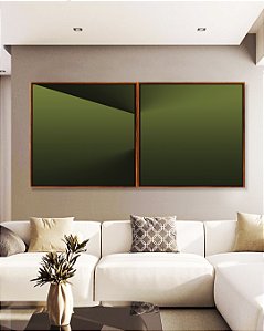 Duo de Quadros Quadrados Abstrato Degradê Tons de Verde Efeito Canvas Moldura