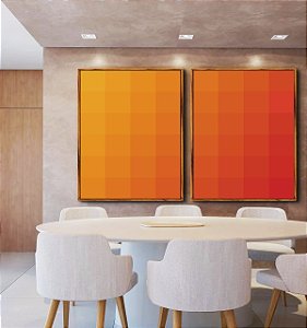 Duo de Quadros Abstrato Geométrico Degradê Laranja Amarelo Canvas Moldura