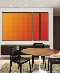 Trio de Quadros Estilizados Abstrato Geométrico Degradê Laranja Amarelo Canvas Moldura