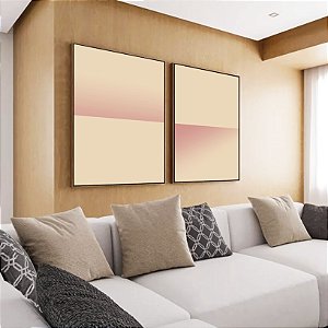Duo de Quadros Abstrato Geométrico Degradê Tons de Rosa Canvas Moldura