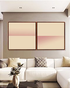 Duo de Quadros Quadrados Abstrato Geométrico Degradê Tons de Rosa Canvas Moldura