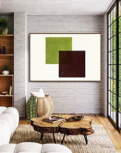 Quadro Horizontal Abstrato Geométrico Minimalista Verde Vinho Canvas Moldura