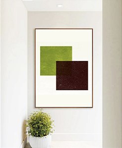 Quadro Vertical Abstrato Geométrico Minimalista Verde Vinho Canvas Moldura