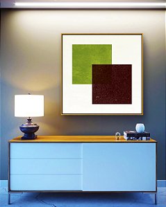 Quadro Quadrado Abstrato Geométrico Minimalista Verde Vinho Canvas Moldura