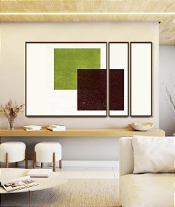 Trio de Quadros Estilizados Abstrato Geométrico Minimalista Verde Vinho Canvas Moldura