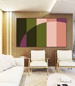 Quadro Horizontal Abstrato Geométrico Rosa Verde Arte Canvas Moldura