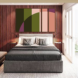 Trio de Quadros Estilizados Abstrato Geométrico Rosa Verde Arte Canvas Moldura