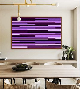Quadro Horizontal Abstrato Mosaico Geométrico Listras Rosa Roxo Lilás Canvas Moldura