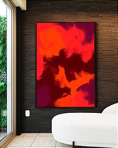 Quadro Vertical Abstrato Vermelho Marrom Roxo Efeito Pintura Canvas Moldura