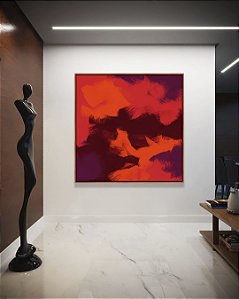 Quadro Quadrado Abstrato Vermelho Marrom Roxo Efeito Pintura Canvas Moldura