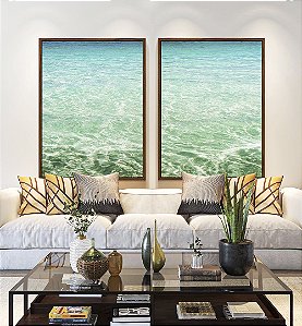 Duo de Quadros Mar Calmo Cristalino Turquesa Natureza Canvas Moldura