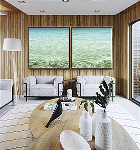 Duo de Quadros Quadrados Mar Calmo Cristalino Turquesa Natureza Canvas Moldura