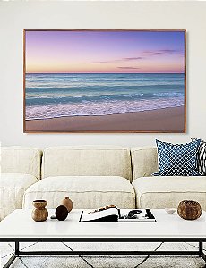Quadro Horizontal Por do Sol Lilás em Praia de Mar Azul Natureza Canvas Moldura