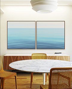 Duo de Quadros Quadrados Mar Azul Claro e Calmo Natureza Canvas Moldura
