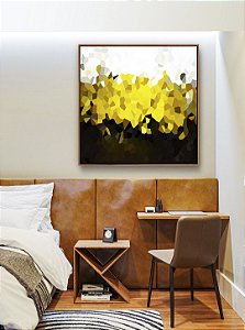 Quadro Quadrado Abstrato Mosaico Dourado Marrom Branco Canvas Moldura