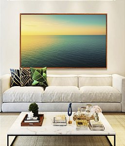 Quadro Horizontal Mar Turquesa Calmo e Pôr do Sol Natureza Canvas Moldura