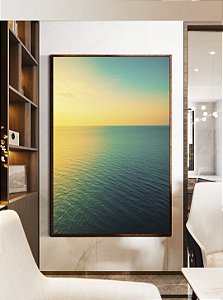Quadro Vertical Mar Turquesa Calmo e Pôr do Sol Natureza Canvas Moldura