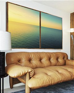 Duo de Quadros Mar Turquesa Calmo e Pôr do Sol Natureza Canvas Moldura