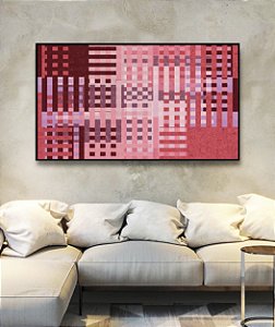 Quadro Horizontal Abstrato Mosaico Geométrico Vermelho Rosa Vinho Canvas Moldura