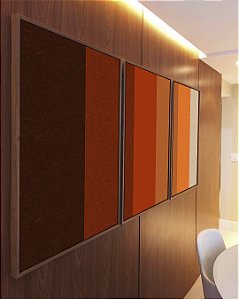 Trio de Quadros Abstrato Geométrico Degradê Marrom Laranja Canvas Moldura