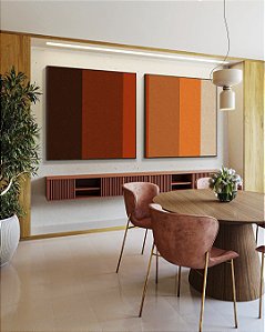 Duo de Quadros Quadrados Abstrato Geométrico Degradê Marrom Laranja Canvas Moldura