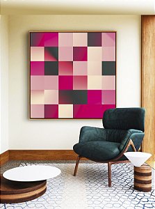 Quadro Quadrado Abstrato Geométrico Degradê Mosaico Rosa Canvas Moldura