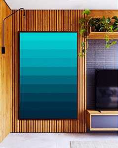 Quadro Vertical Abstrato Degradê Geométrico Azul Turquesa Canvas Moldura