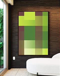 Quadro Vertical Abstrato Degradê Mosaico Verde Marrom Canvas Moldura